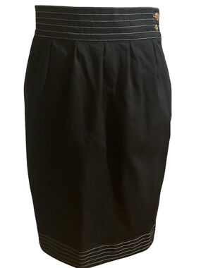 Fendi Black Pencil Skirt with White Contrast Stitching